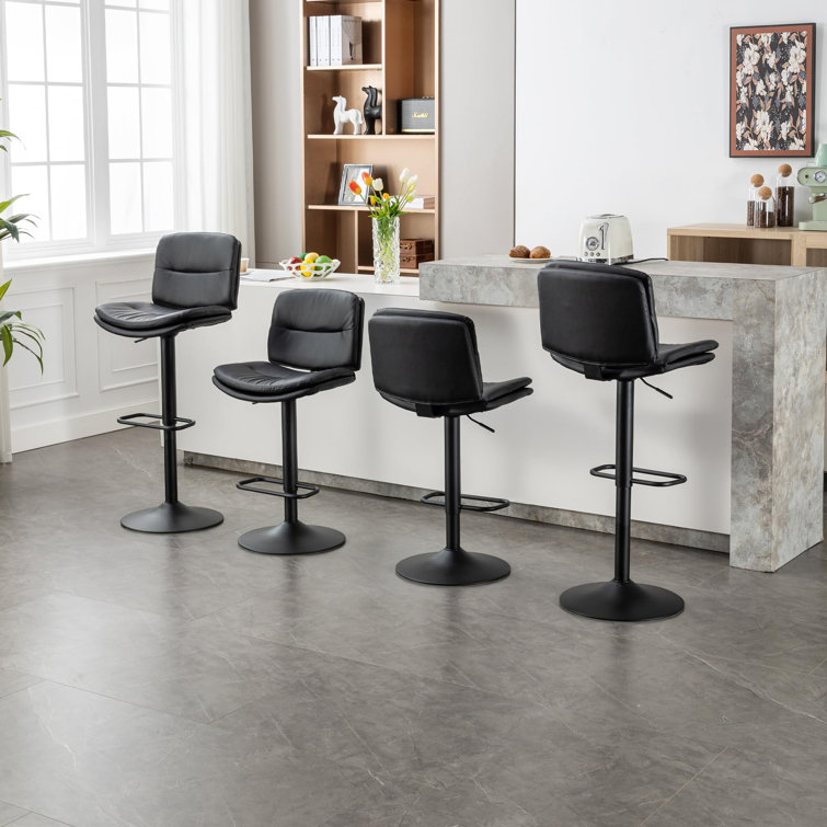 Black Adjustable Swivel Faux Leather Bar Stools with Backrest