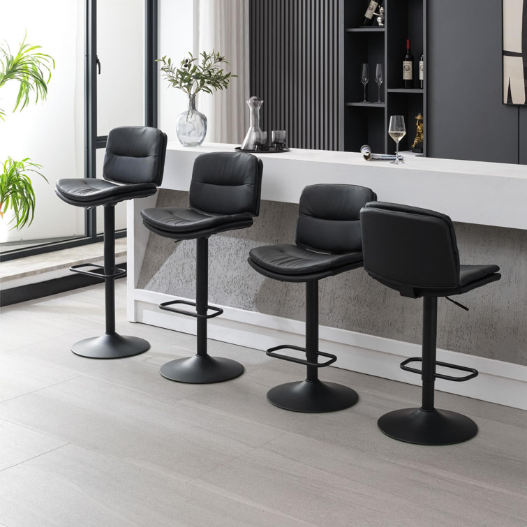 Black Adjustable Swivel Faux Leather Bar Stools with Backrest