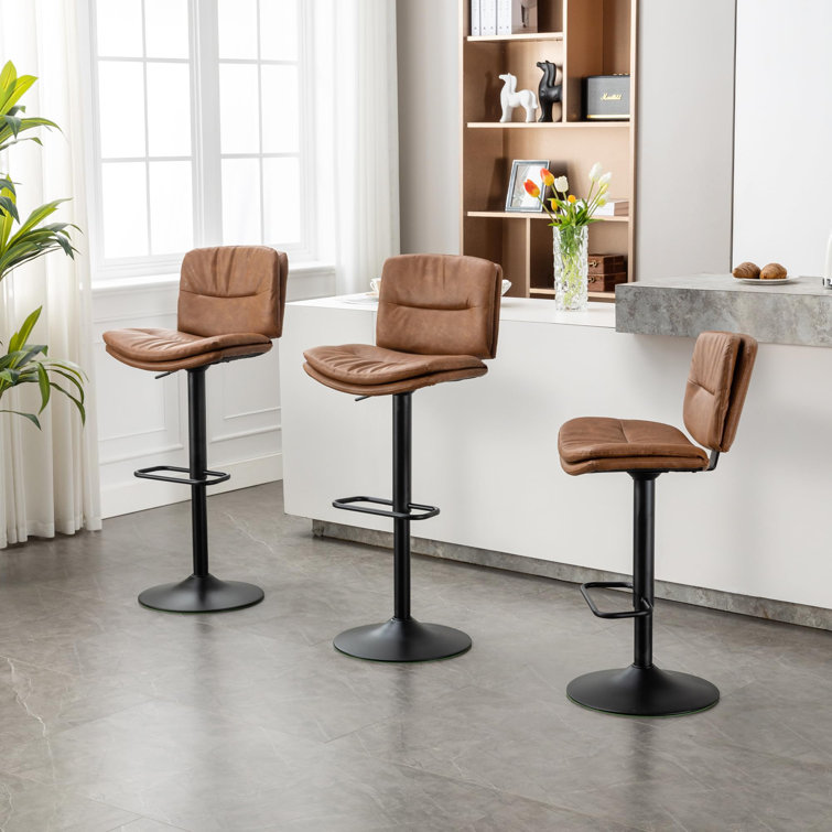 Black Adjustable Swivel Faux Leather Bar Stools with Backrest