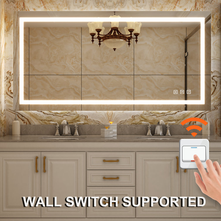 TOOLKISS Led Bathroom Mirror 72 x 36, Dimmable Vanity Mirrors For Wall, Anti-fog, 3 Colors Adjustable, Memory, Double Led Lights ( Front And Backlit ) Durable Tempered Material