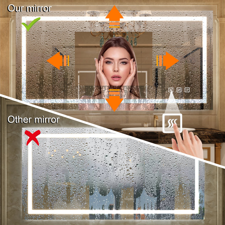 TOOLKISS Led Bathroom Mirror 72 x 36, Dimmable Vanity Mirrors For Wall, Anti-fog, 3 Colors Adjustable, Memory, Double Led Lights ( Front And Backlit ) Durable Tempered Material
