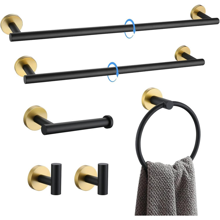 Black and Gold 6-Piece Stainless Steel Bathroom Hardware Set