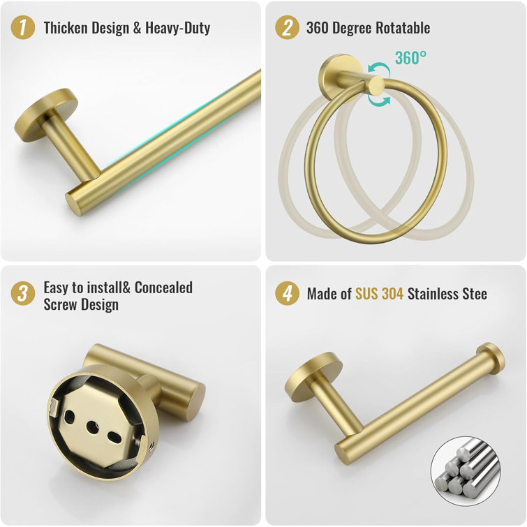 Brushed Gold 6-Piece Stainless Steel Bathroom Hardware Set