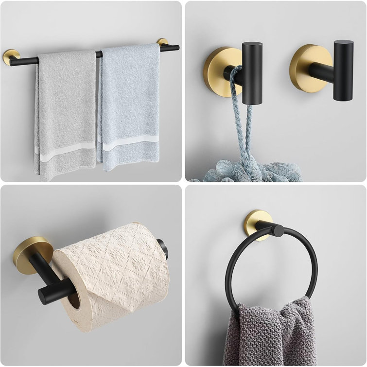 Black and Gold 6-Piece Stainless Steel Bathroom Hardware Set