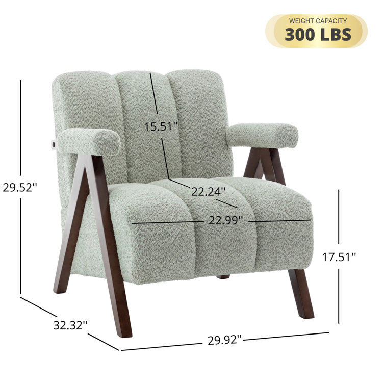Sage Tufted Leather Barrel Accent Chair with Wood Legs