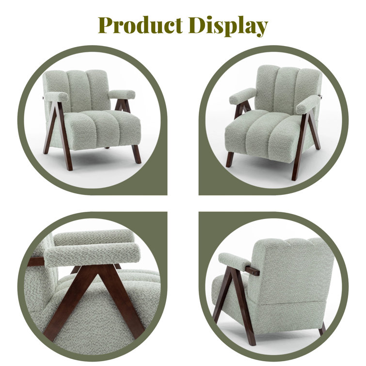Sage Tufted Leather Barrel Accent Chair with Wood Legs