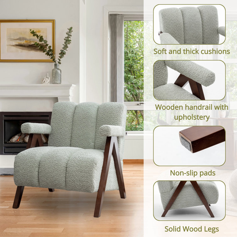 Sage Tufted Leather Barrel Accent Chair with Wood Legs