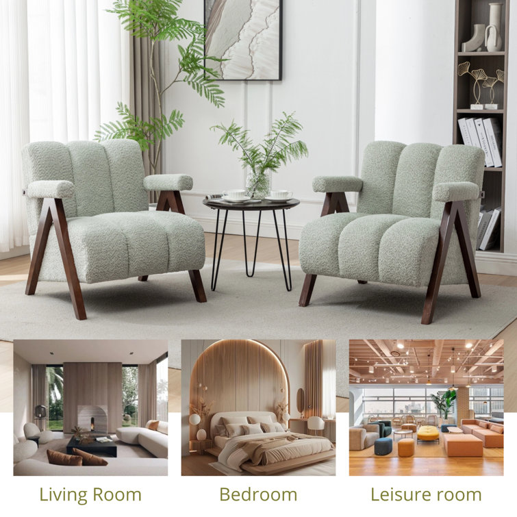 Sage Tufted Leather Barrel Accent Chair with Wood Legs