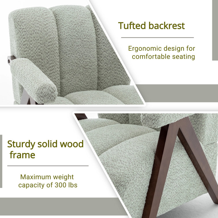 Sage Tufted Leather Barrel Accent Chair with Wood Legs