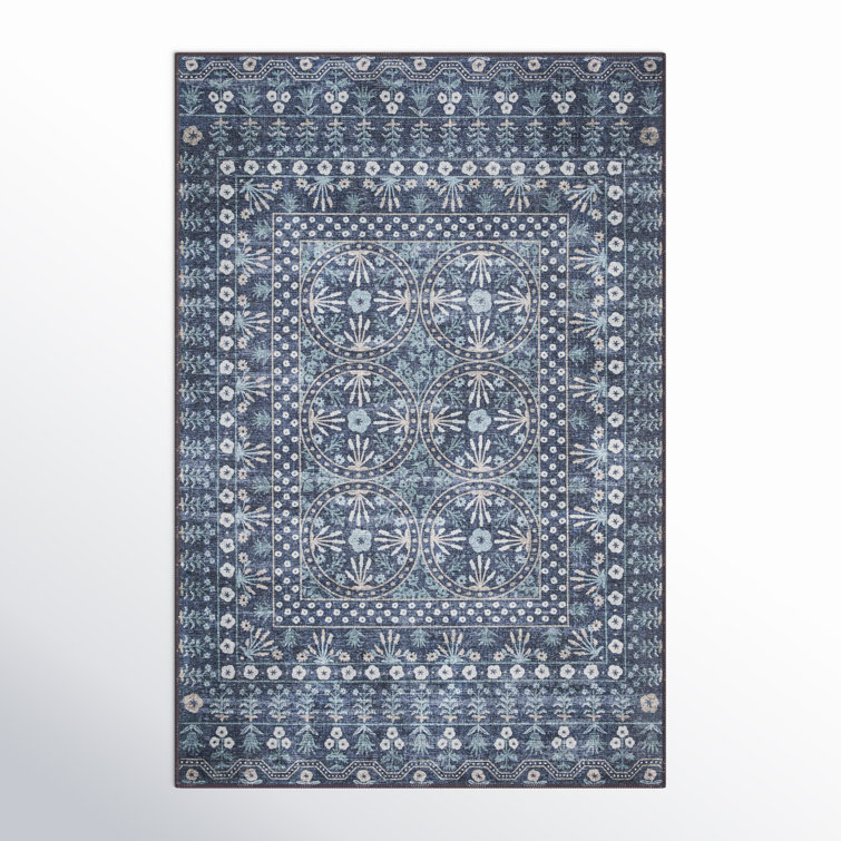 Rosette Blue Medallion 5' x 7' Synthetic Area Rug