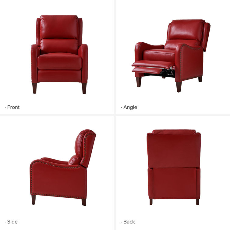 Red Genuine Leather Club Recliner with Wood Legs