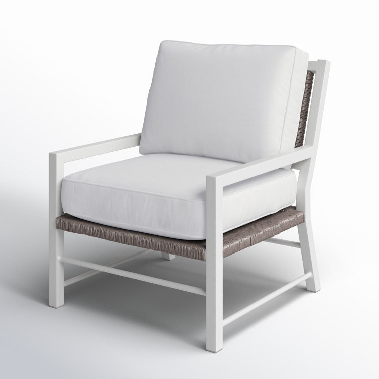 Cream Coastal Lounge Chair with Cushions and Wicker Detailing