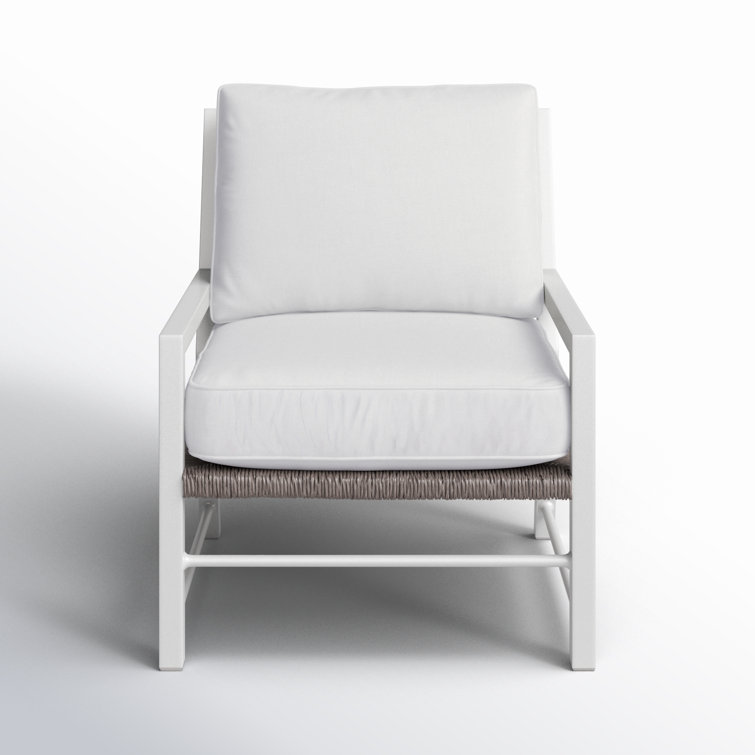 Cream Coastal Lounge Chair with Cushions and Wicker Detailing