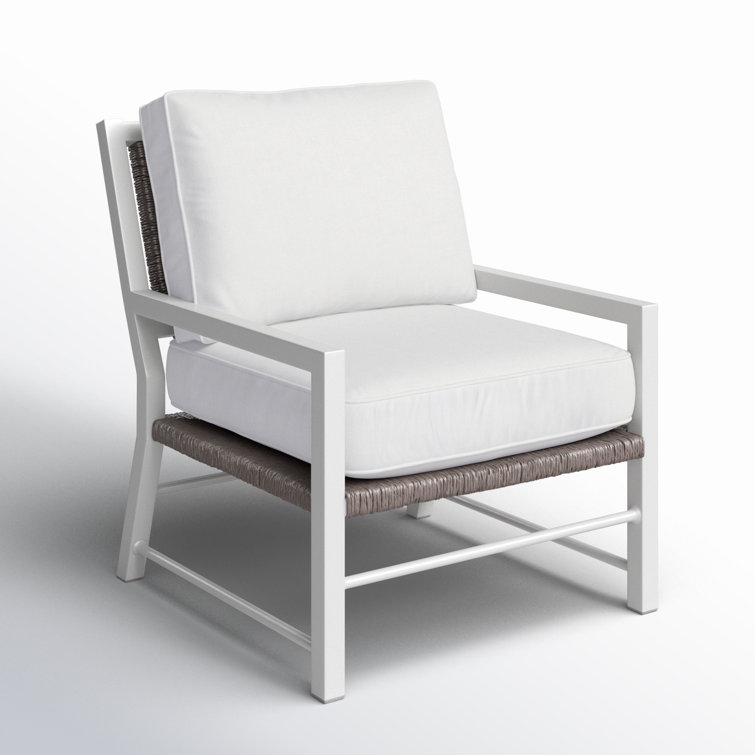 Cream Coastal Lounge Chair with Cushions and Wicker Detailing