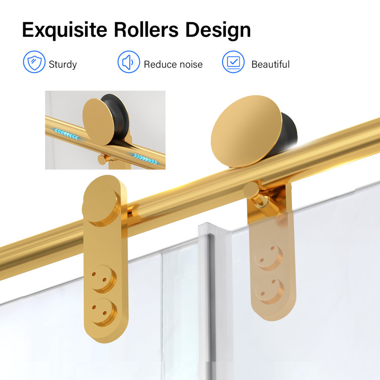 Golden Frameless Sliding Glass Shower Door with Stainless Steel Hardware
