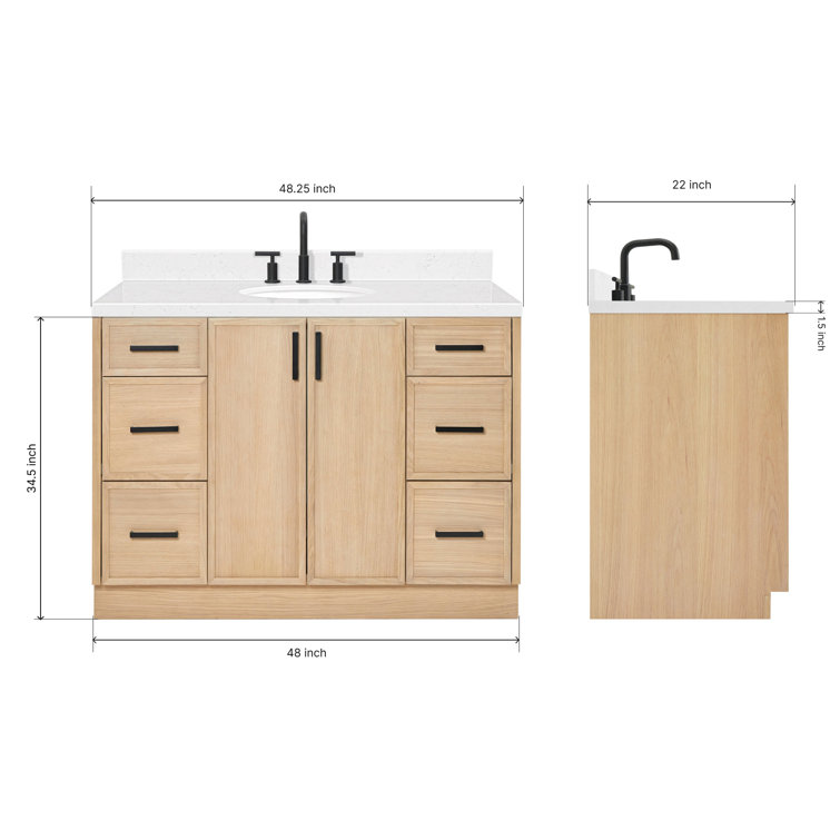 Kelly 48" Light Oak Freestanding Vanity with Carrara Quartz Top