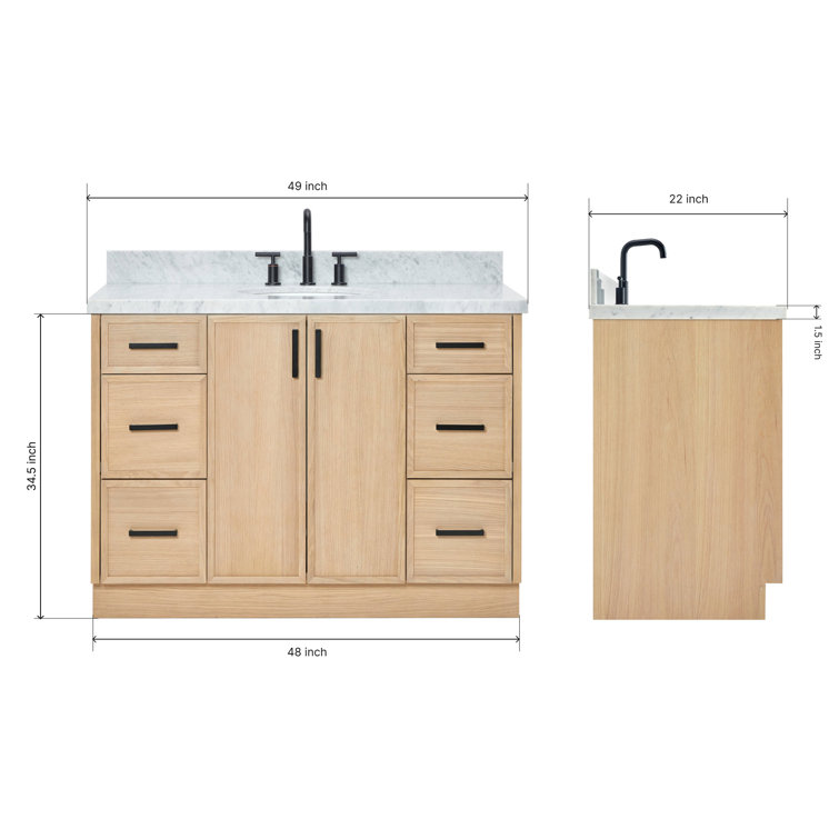 Kelly 49" Oak Single Sink Vanity with Carrara Marble Top