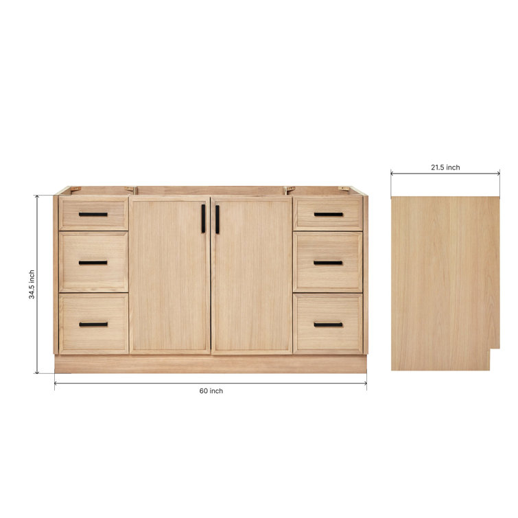 Kelly 60" White Oak Freestanding Bathroom Vanity Cabinet with Black Handles