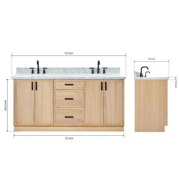 Kelly 73" White Oak Double Sink Vanity with Marble Top