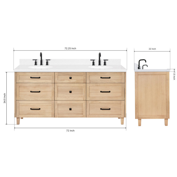Monroe 72" Oak Double Sink Vanity with Carrara Quartz Top