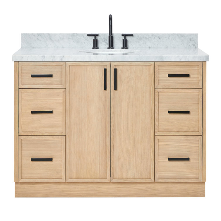Kelly 49" Oak Single Sink Vanity with Carrara Marble Top