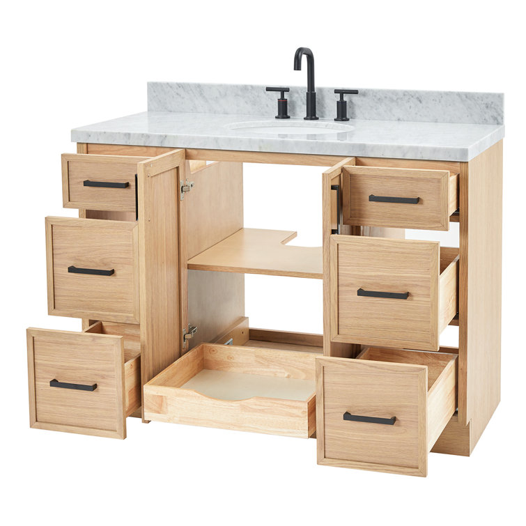Kelly 49" Oak Single Sink Vanity with Carrara Marble Top