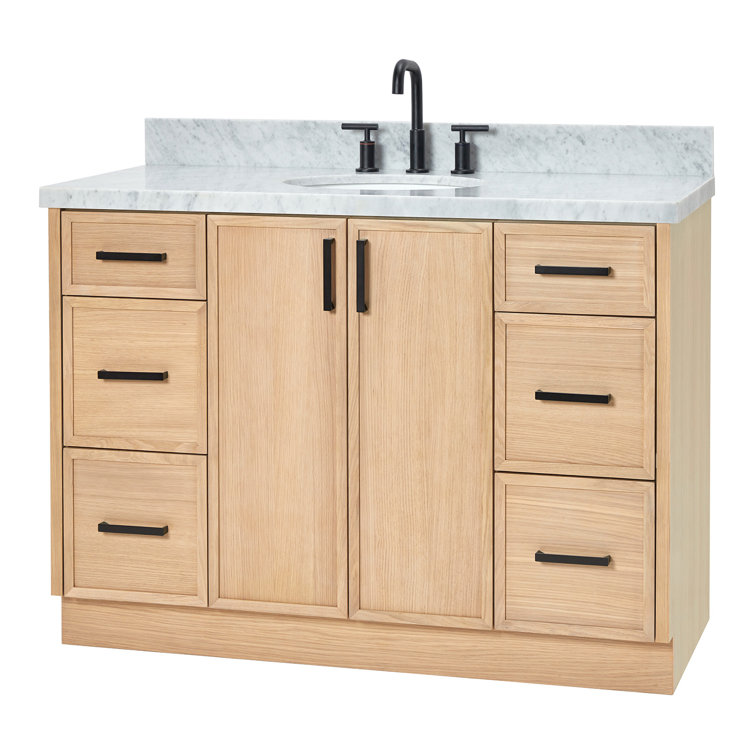 Kelly 49" Oak Single Sink Vanity with Carrara Marble Top