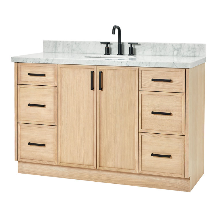 Kelly 55" White Oak Single Sink Vanity with Marble Top