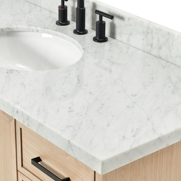 Kelly 55" White Oak Single Sink Vanity with Marble Top