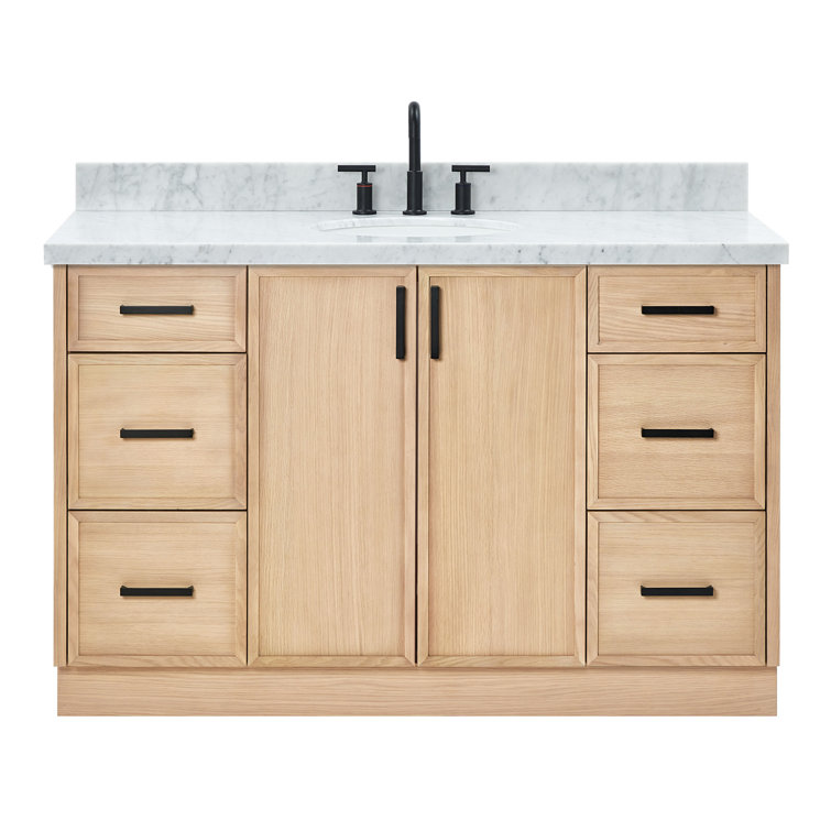 Kelly 55" White Oak Single Sink Vanity with Marble Top