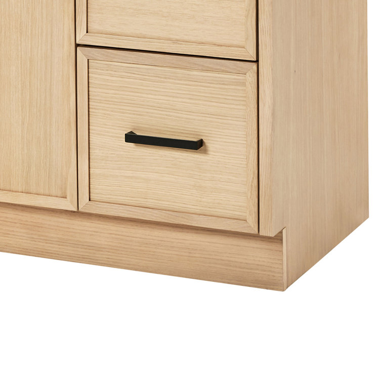 Kelly 60" White Oak Freestanding Bathroom Vanity Cabinet with Black Handles