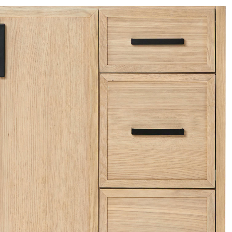 Kelly 60" White Oak Freestanding Bathroom Vanity Cabinet with Black Handles