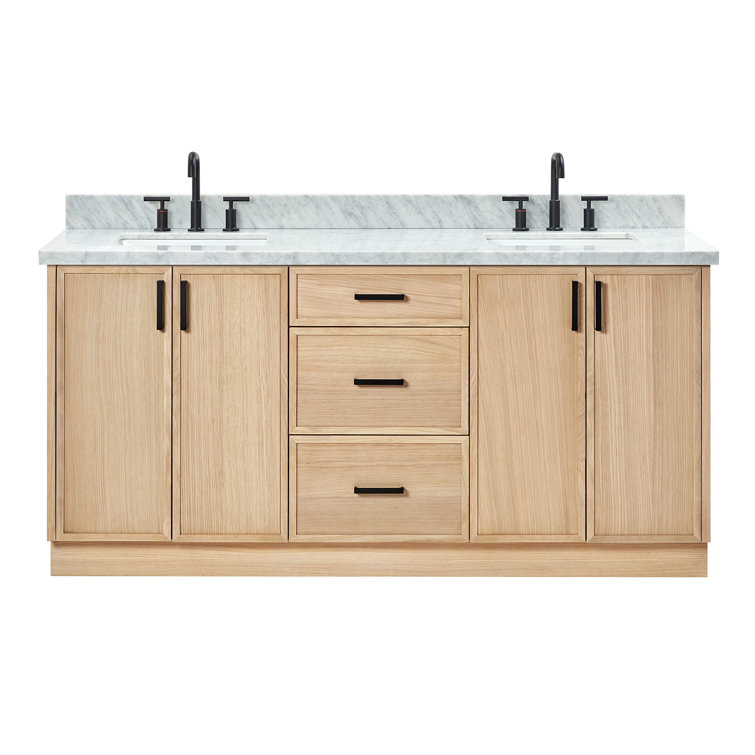 Kelly 73" White Oak Double Sink Vanity with Marble Top