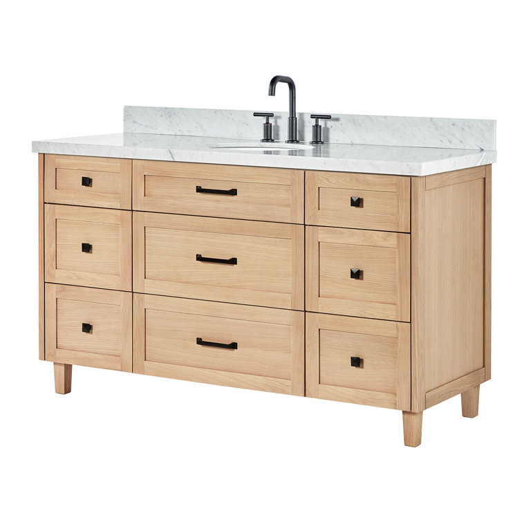 Monroe 61" Oak Single Sink Vanity with Carrara Marble Top