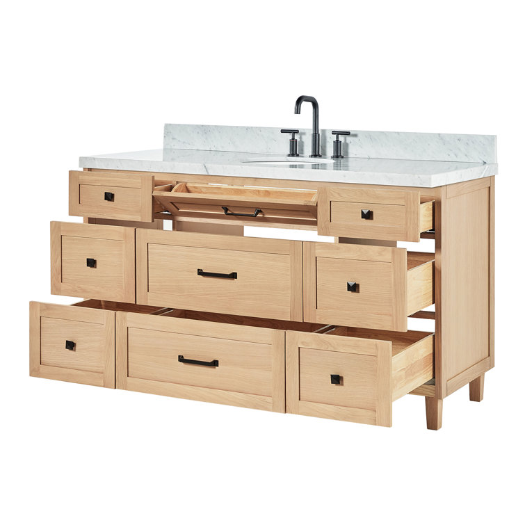 Monroe 61" Oak Single Sink Vanity with Carrara Marble Top