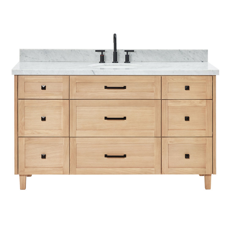 Monroe 61" Oak Single Sink Vanity with Carrara Marble Top
