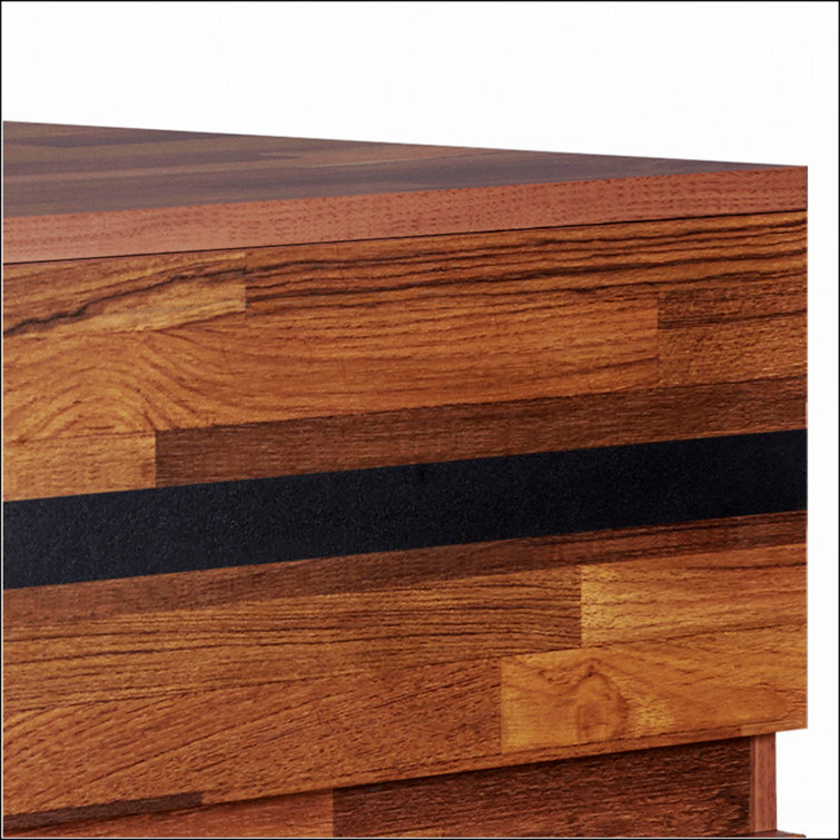 Walnut and Black Modern Rectangular Nightstand with Storage