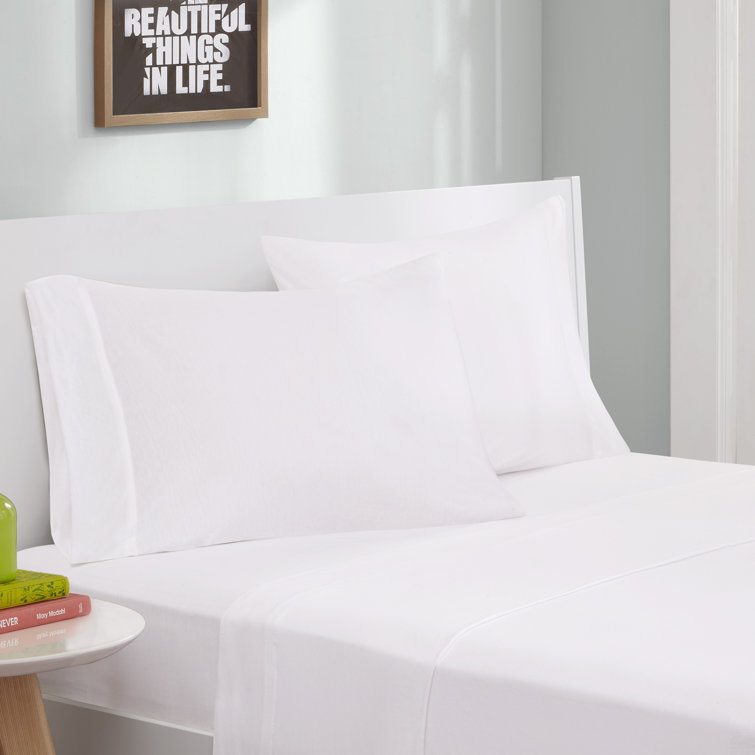 White Twin Polyester Jersey Knit Sheet Set
