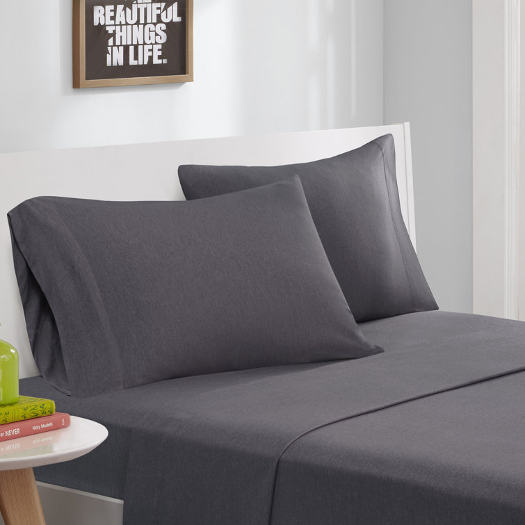 Dark Grey Twin XL Jersey Knit Polyester Sheet Set