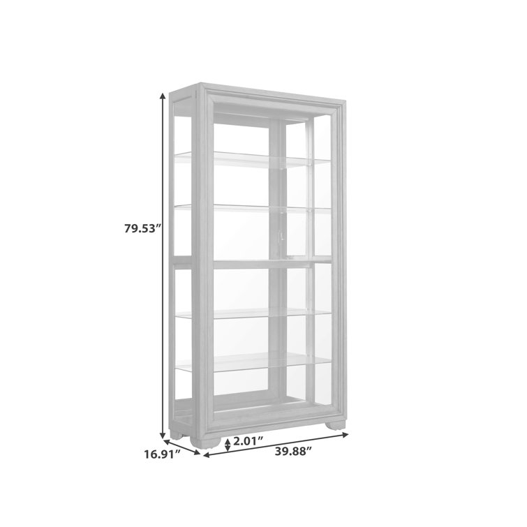 Gray Birch Wood 5-Shelf Lighted Curio Cabinet