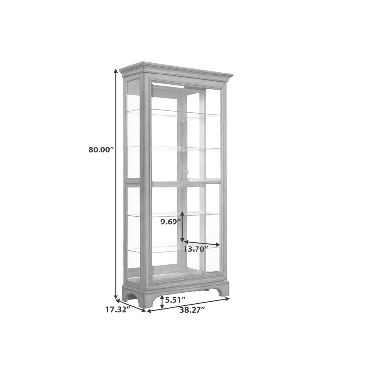 Brown Oak Lighted Curio Cabinet with Glass Shelves