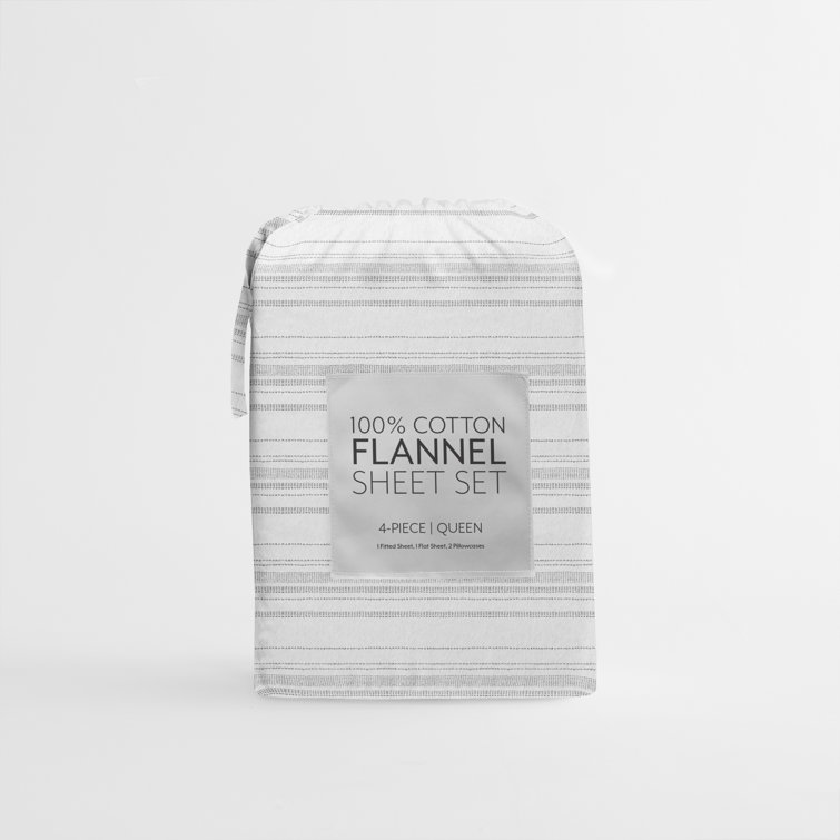 King Gray Cotton Flannel Stripe Sheet Set