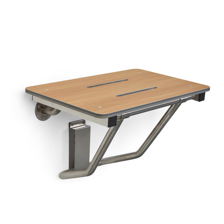 24" x 15" Teak Folding Wall Mount Shower Seat Bench with Stainless Steel Frame
