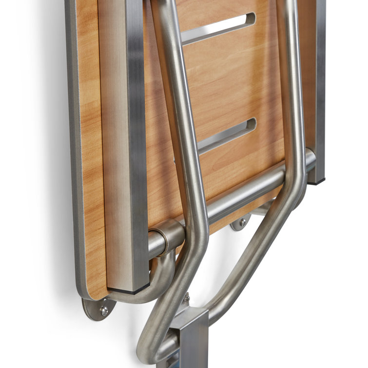 24" x 15" Teak Folding Wall Mount Shower Seat Bench with Stainless Steel Frame