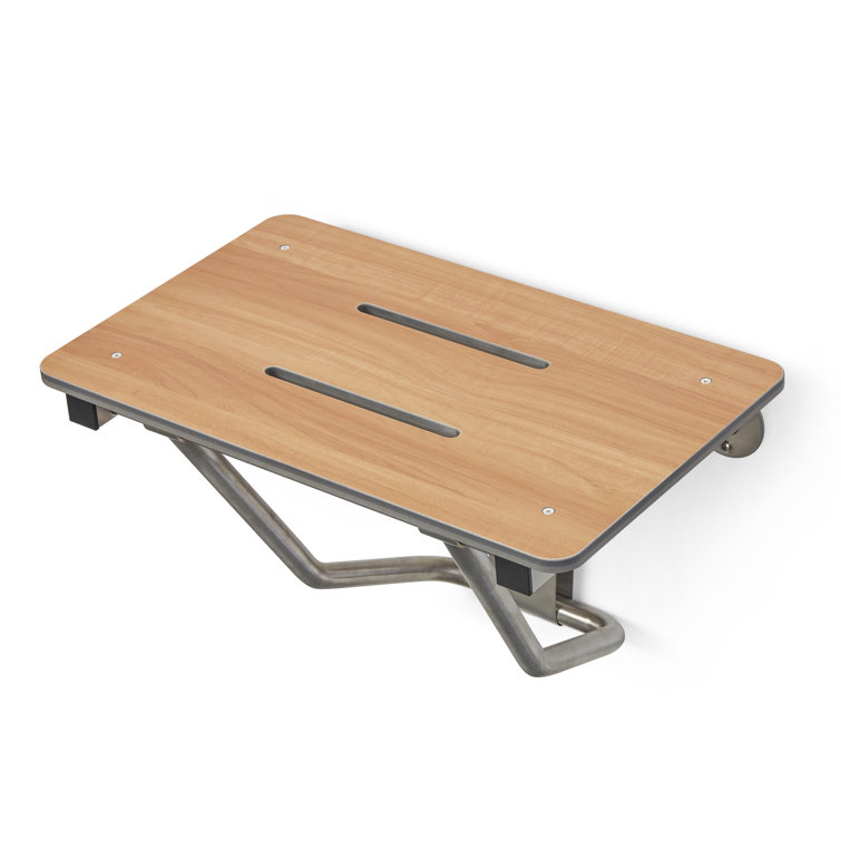 24" x 15" Teak Folding Wall Mount Shower Seat Bench with Stainless Steel Frame