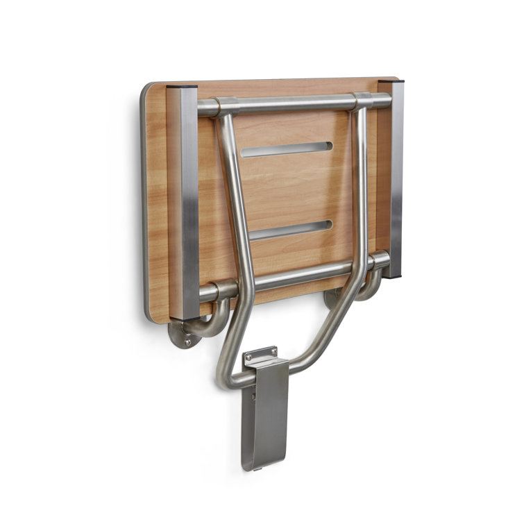 24" x 15" Teak Folding Wall Mount Shower Seat Bench with Stainless Steel Frame