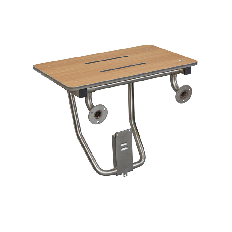 24" x 15" Teak Folding Wall Mount Shower Seat Bench with Stainless Steel Frame