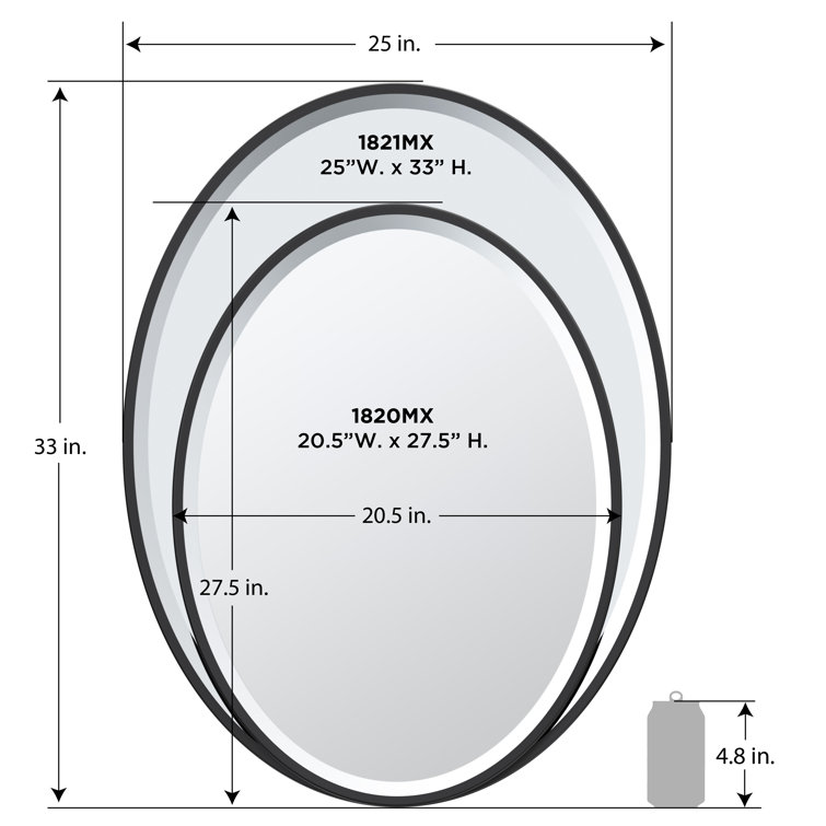 Elegant Oval Silver Metal Framed Bathroom Mirror, 33" x 25"