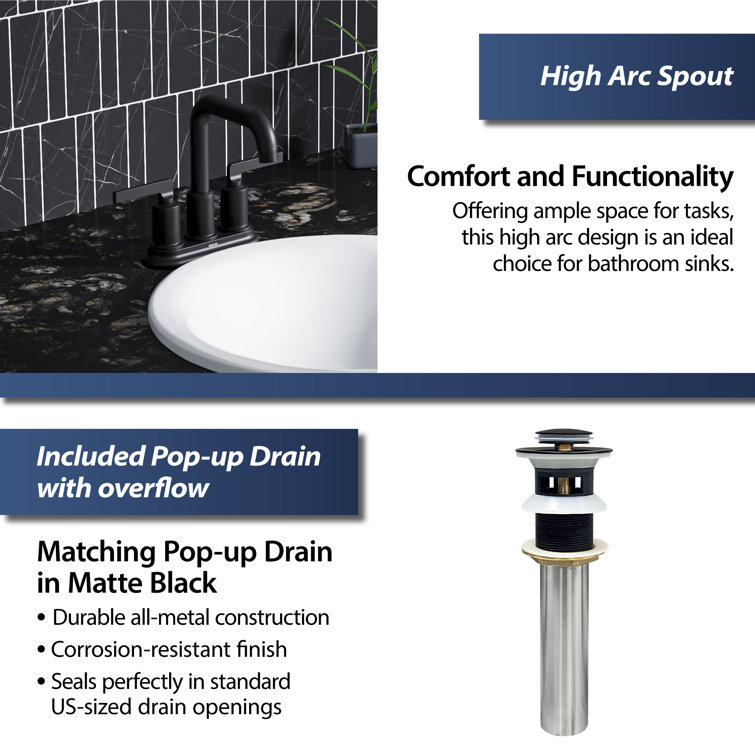 Matte Black Brass Centerset Bathroom Faucet with Pop-up Drain
