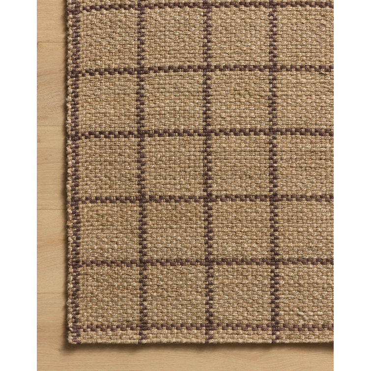 Natural Brown Rectangular Jute Area Rug with Grid Pattern